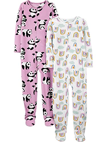 Simple Joys by Carter's Mädchen Pyjama mit Füßen aus Fleece, Lockerer Schnitt, 2er-Pack, Regenbogen/Panda, 4-5 Jahre von Simple Joys by Carter's