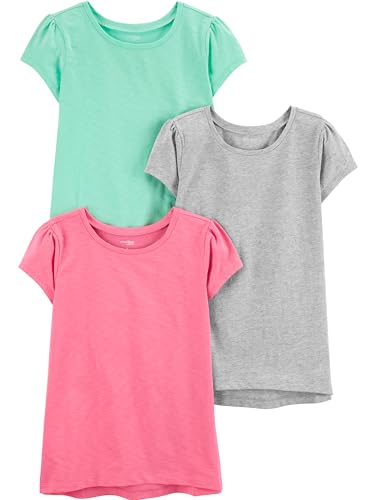 Simple Joys by Carter's Mädchen Short-Sleeve Shirts and Tops, Pack of 3 Hemd, Grau Meliert/Minzgrün/Rosa, 5-6 Jahre (3er Pack) von Simple Joys by Carter's