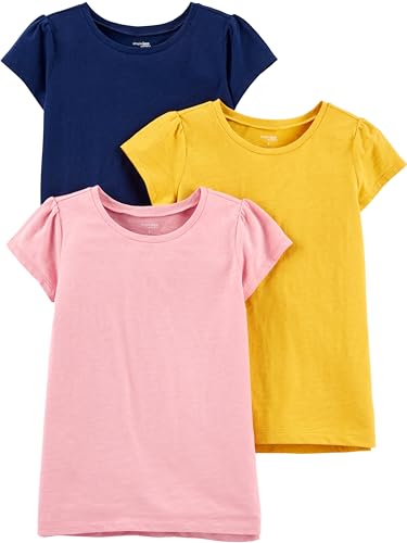 Simple Joys by Carter's Mädchen Short-Sleeve Shirts and Tops, Pack of 3 Hemd, Marineblau/Rosa/Senfgelb, 4-5 Jahre (3er Pack) von Simple Joys by Carter's