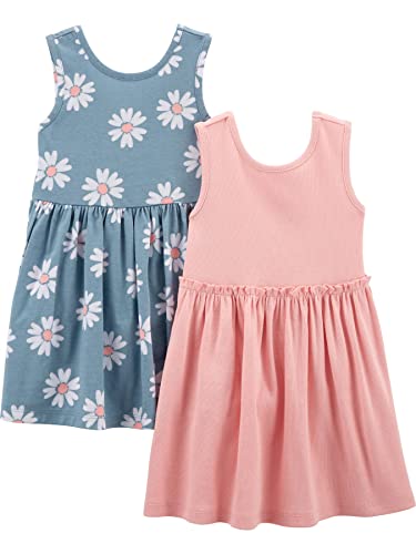 Simple Joys by Carter's Mädchen Short-Sleeve and Sleeveless Dress Sets, Pack of 2 Kinderkleid, Rosa/Staubblau Floral, 12 Monate (2er Pack) von Simple Joys by Carter's