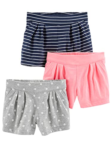 Simple Joys by Carter's Baby-Mädchen 3-Pack Knit Infant-and-Toddler-Shorts, Grau Punkte/Marineblau Streifen/Rosa, 5 Jahre (3er Pack) von Simple Joys by Carter's