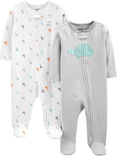 Simple Joys by Carter's Unisex Baby Neutral 2-Pack Cotton Footed Sleep and Play Kleinkindschläfer, Grau Schildkröte/Weiß Lama, Frühchen (2er Pack) von Simple Joys by Carter's