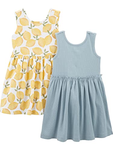 Simple Joys by Carter's Mädchen Short-Sleeve and Sleeveless Dress Sets, Pack of 2 Kinderkleid, Staubblau/Weiß Zitrone, 7 Jahre von Simple Joys by Carter's