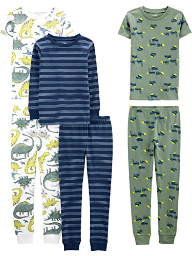 Simple Joys by Carter's Jungen 6-Piece Snug Fit Cotton Pajama Set Pyjamaset, Blau/Grün/Dinosaurier, 7 Jahre (3er Pack) von Simple Joys by Carter's