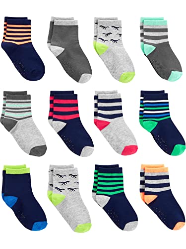 Simple Joys by Carter's Baby-Jungen 12-Pack Crew Socken, Mehrfarbig/Dinosaurier/Streifen, 2-3 Jahre (12er Pack) von Simple Joys by Carter's