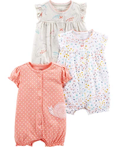 Simple Joys by Carter's Baby Mädchen 3-Pack Snap-up Rompers Strampler, Rosé/Weiß/Beige, 3-6 Monate (3er Pack) von Simple Joys by Carter's