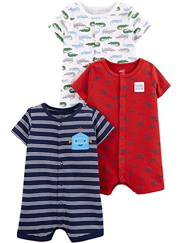 Simple Joys by Carter's Baby Jungen 3-Pack Snap-up Rompers Strampler, Marineblau Streifen/Rot Konstruktion/Weiß Alligator, 0 Monate (3er Pack) von Simple Joys by Carter's