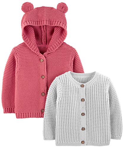 Simple Joys by Carter's Unisex Baby 2-Pack Neutral Knit Cardigan Sweaters Strickjacke, Grau/Rot, 18 Monate (2er Pack) von Simple Joys by Carter's