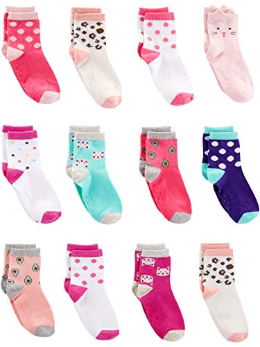 Simple Joys by Carter's Unisex 12-Pack Crew Socken, Avocados/Katze/Punkte/Tiermuster, 4-5 Jahre (12er Pack) von Simple Joys by Carter's