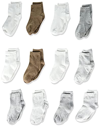 Simple Joys by Carter's Unisex 12-Pack Crew Socken, Braun/Grau/Weiß, 4-5 Jahre (12er Pack) von Simple Joys by Carter's