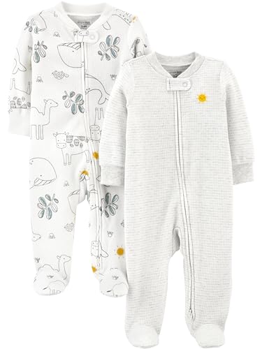 Simple Joys by Carter's Unisex Baby 2-Way Zip Thermal Footed Sleep and Play, Pack of 2 Kleinkindschläfer, Sonne/Tier, 3-6 Monate (2er Pack) von Simple Joys by Carter's