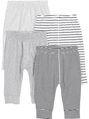 Simple Joys by Carter's Unisex-Baby 4-Pack Neutral Infant-and-Toddler-Pants, Grau/Hellgrau/Schwarz Ministreifen/Weiß Streifen, Frühchen (4er Pack) von Simple Joys by Carter's