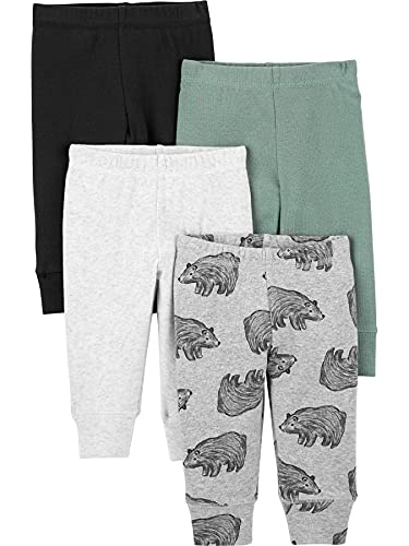 Simple Joys by Carter's Unisex-Baby 4-Pack Neutral Pant Hose, Fichtengrün/Grau Bär/Schwarz/Weiß, 0 Monate (4er Pack) von Simple Joys by Carter's