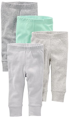 Simple Joys by Carter's Unisex-Baby 4-Pack Neutral Pant Hose, Grau/Hellgrau/Minzgrün/Streifen, 12 Monate (4er Pack) von Simple Joys by Carter's