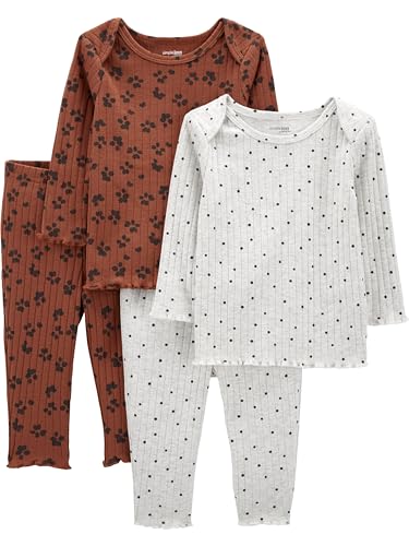 Simple Joys by Carter's Unisex Baby 4-Teiliges Strukturiertes Set, 4er-Pack, Braun Tiermuster/Grau Punkte, 24 Monate von Simple Joys by Carter's