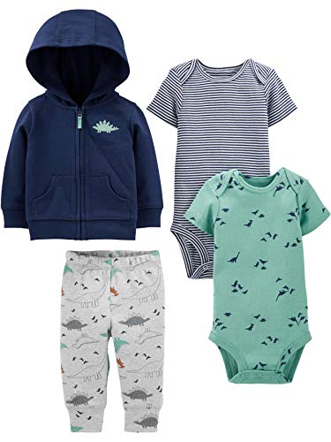 Simple Joys by Carter's Baby Jungen 4-Piece Jacket, Pant, and Bodysuit Set Babyausstattung, Dunkelblau/Grau Dinosaurier/Grün/Marineblau Streifen, 12 Monate von Simple Joys by Carter's