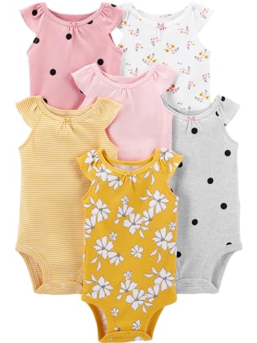 Simple Joys by Carter's Unisex Baby 6-Pack Sleevless Bodysuit Body, Mehrfarbig/Floral/Punkte/Streifen, 0-3 Monate (6er Pack) von Simple Joys by Carter's