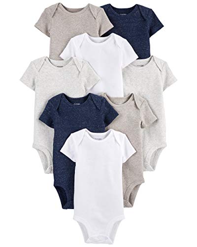 Simple Joys by Carter's Unisex Baby Neutral Short-Sleeve Bodysuit Body, Marineblau Heidekraut/Weiß/Haferbeige, 0-3 Monate (8er Pack) von Simple Joys by Carter's