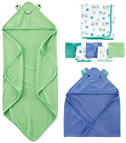 Simple Joys by Carter's Unisex Baby 8-teiliges Handtuch- und Waschlappen-Set, Blau/Grün/Weiß, Einheitsgröße von Simple Joys by Carter's