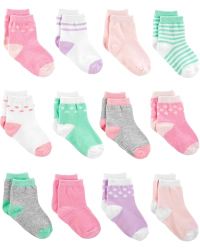 Simple Joys by Carter's Baby Mädchen 12-Pack Crew Infant-and-Toddler-Socks, Rosa/Purpur/Minzgrün, 0-3 Monate (12er Pack) von Simple Joys by Carter's