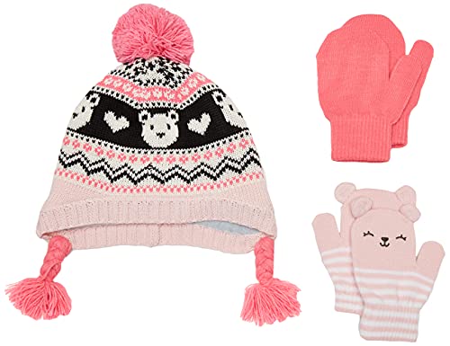 Simple Joys by Carter's Unisex-Baby Hat and Mitten Set Mütze für kaltes Wetter, Rosa/Norweger/Streifen, 2-5 Jahre von Simple Joys by Carter's