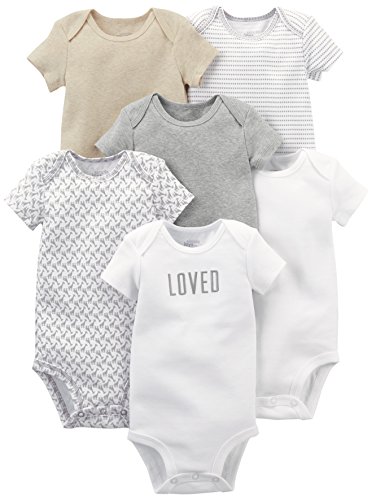 Simple Joys by Carter's Unisex Baby Neutral Short-Sleeve Infant-and-Toddler-Bodysuits, Weiß/Grau, Frühchen (6er Pack) von Simple Joys by Carter's