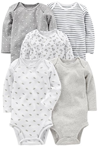 Simple Joys by Carter's Unisex Baby Long-Sleeve Infant-and-Toddler-Bodysuits, Grau/Weiß, 0 Monate (5er Pack) von Simple Joys by Carter's