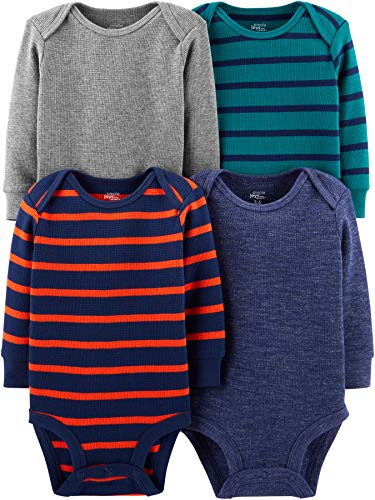 Simple Joys by Carter's Unisex Baby Long-Sleeve Thermal Bodysuits, Pack of 4 Body, Blau Heide/Grau Meliert/Streifen, 6-9 Monate (4er Pack) von Simple Joys by Carter's