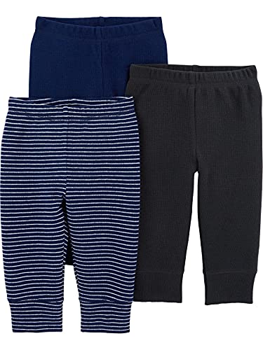 Simple Joys by Carter's Unisex Baby Thermo-Hosen, 3er-Pack, Dunkelblau Streifen/Marineblau/Schwarz, Frühchen von Simple Joys by Carter's