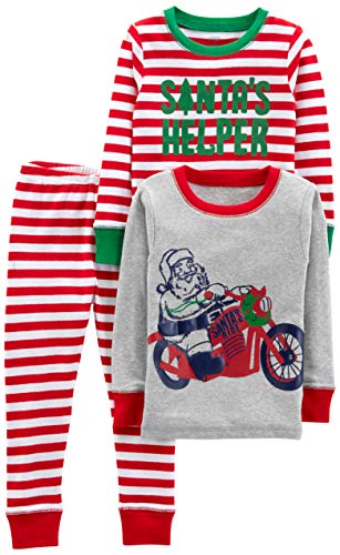 Simple Joys by Carter's Unisex Kinder 3-Piece Snug-Fit Cotton Christmas Pajama Set Pyjamaset, Grau Motorrad/Rot Streifen, 7 Jahre (3er Pack) von Simple Joys by Carter's