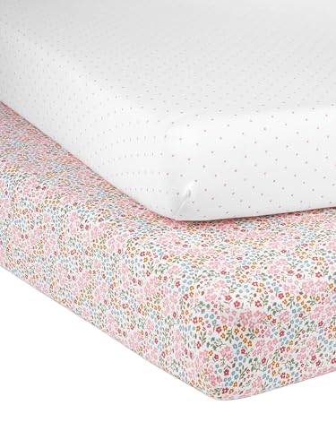 Simple Joys by Carter's Unisex-Kinder Baby 2-Pack Cotton Crib Sheets Kostüm Kleinkinder, Floral/Punkte, Einheitsgröße (2er Pack) von Simple Joys by Carter's