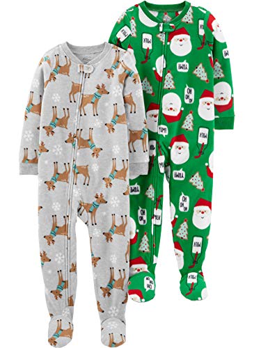 Simple Joys by Carter's Unisex Kleinkinder Urlaub Loose Fit Flame Resistant Fleece Footed Pajamas, 2 Stück, Grey Heather/Green Rentier Santa,4T von Simple Joys by Carter's