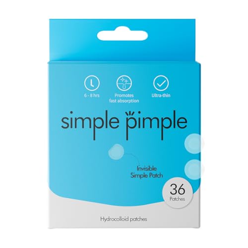 Simple Pimple Pflaster für unsichtbare Pickel, Aufkleber für Gesicht, Akne-Patch, Hydrokolloid, 8 Stunden Aktion mit 4 Aknezutaten, 36 Aknepflaster für den täglichen Gebrauch von Simple Pimple