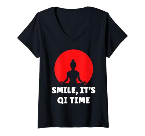 Damen Quote Relaxation qi-gong Simple Smile It's qi time Qigong T-Shirt mit V-Ausschnitt Damen Quote Relaxation qi-gong Simple Smile It's qi time Qigong T-Shirt mit V-Ausschnitt von Simple Quote minimalist Qigong humor