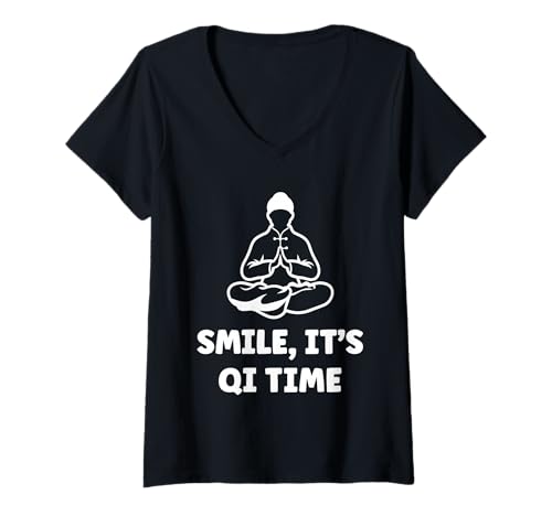Damen Quote Relaxation qi-gong Simple Smile It's qi time Qigong T-Shirt mit V-Ausschnitt Damen Quote Relaxation qi-gong Simple Smile It's qi time Qigong T-Shirt mit V-Ausschnitt von Simple Quote minimalist Qigong humor