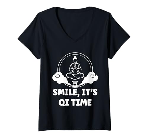 Damen Quote Relaxation qi-gong Simple Smile It's qi time Qigong T-Shirt mit V-Ausschnitt Damen Quote Relaxation qi-gong Simple Smile It's qi time Qigong T-Shirt mit V-Ausschnitt von Simple Quote minimalist Qigong humor