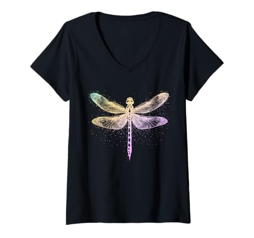 Damen Süßes lässiges Sommer-Top mit Buntem Libellen-Print T-Shirt mit V-Ausschnitt Damen Süßes lässiges Sommer-Top mit Buntem Libellen-Print T-Shirt mit V-Ausschnitt von Simple Summer Dragonfly T-Shirts