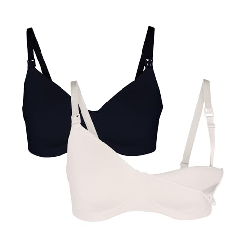 Simple Wishes Schwangerschafts-, Still- und bügelfreier T-Shirt-BH, tragbarer Pump-BH, 2er-Pack – Schwarz + versunkene Rose, 75FF von Simple Wishes