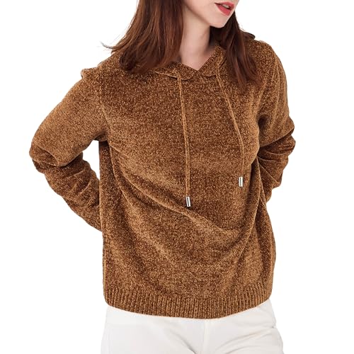 Simple&Opulence Damen Kapuzenpullover, Chenille Hoodie Pullover, Casual Langarm Sweatshirt mit Kapuze Herbst Winter, L, Ingwer von Simple&Opulence