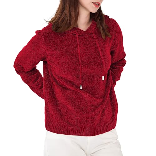 Simple&Opulence Damen Kapuzenpullover, Chenille Hoodie Pullover, Casual Langarm Sweatshirt mit Kapuze Herbst Winter, M, Burgund von Simple&Opulence