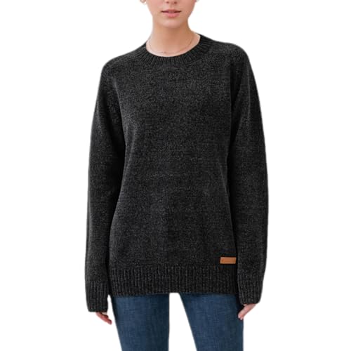 Simple&Opulence Damen Pullover Rundhalsausschnitt, Chenille Warm Pullover Tops für Damen, lässiger Langarm-Winterpullover,Dunkelgrau,L von Simple&Opulence