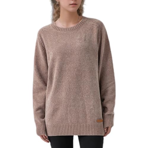 Simple&Opulence Damen Pullover Rundhalsausschnitt, Chenille Warm Pullover Tops für Damen, lässiger Langarm-Winterpullover,Beige,S von Simple&Opulence