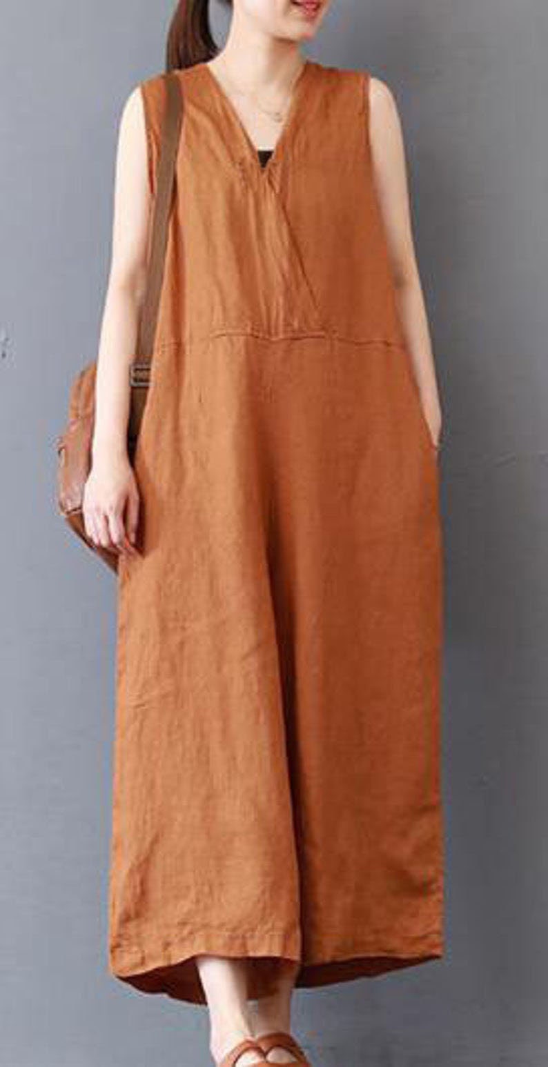 Maxi Leinen Frauen Overall Gewaschen Weicher Jumpsuits /Das Licht Von Morgen von SimpleLinenLife