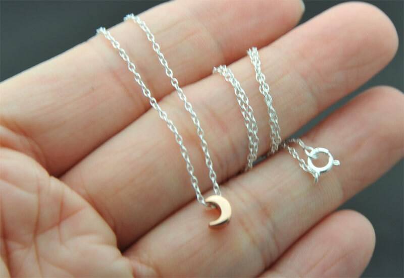 Rose Gold Über Sterling Silber Mond - Zierliche Halbmond Halskette Winzige von SimpleStep