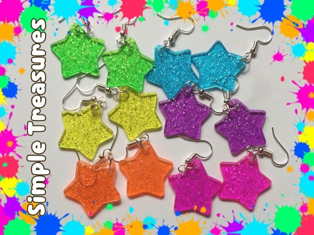 Regenbogen Glitzer Stern Ohrringe von SimpleTreasuresUK