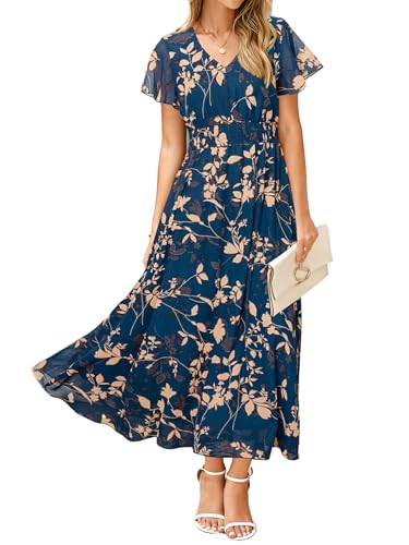 Simplee Damen-Maxikleid mit Blumenmuster, kurzärmelig, Sommer, Boho, Hochzeit, Gästekleid, Empire-Taille, Chiffon, bescheidenes Midi-Kleid, Blau Grün, Groß Simplee Damen-Maxikleid mit Blumenmuster, kurzärmelig, Sommer, Boho, Hochzeit, Gästekleid, Empire-Taille, Chiffon, bescheidenes Midi-Kleid, Blau Grün, Groß von Simplee Apparel