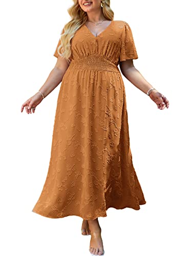 Simplee Damen formelles Hochzeitsgast Plus Size Kleid Boho Floral Flowy Maxi Umstandskleid, burnt orange, XX-Large von Simplee Apparel