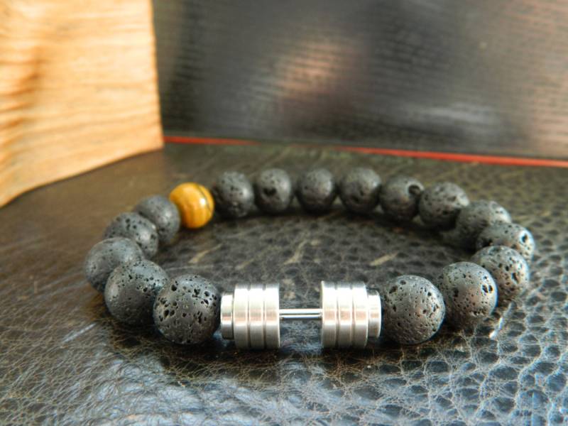Hantel Bracelet.10mm Natural Lava Rock Perlen Armband.fitness.entschlossenheit.sport.motivation Armband.unisex von SimplicityU