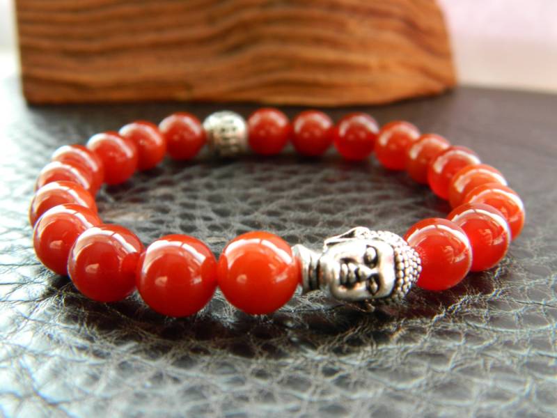 Männer Frauen Natürliche Rote Achat Stein Perlen Buddha Armband. Hip Hop.gift von SimplicityU