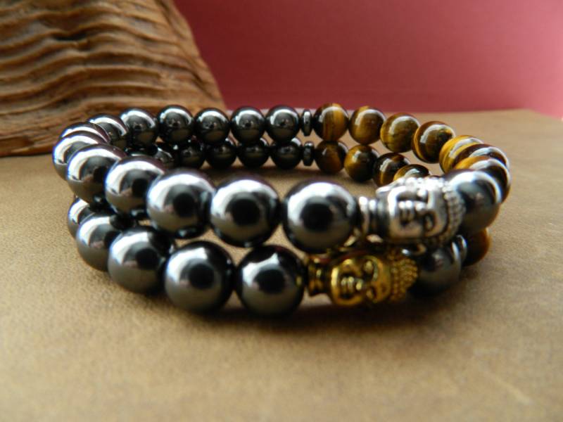 Mens Natürliche Hämatit Tigerauge Perlen Buddha Bracelet.reiki.chakra.gift.root Chakra von SimplicityU